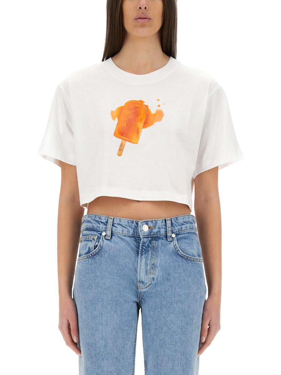 MOSCHINO JEANS Mini Cropped T-Shirt with Ice-Cream Print