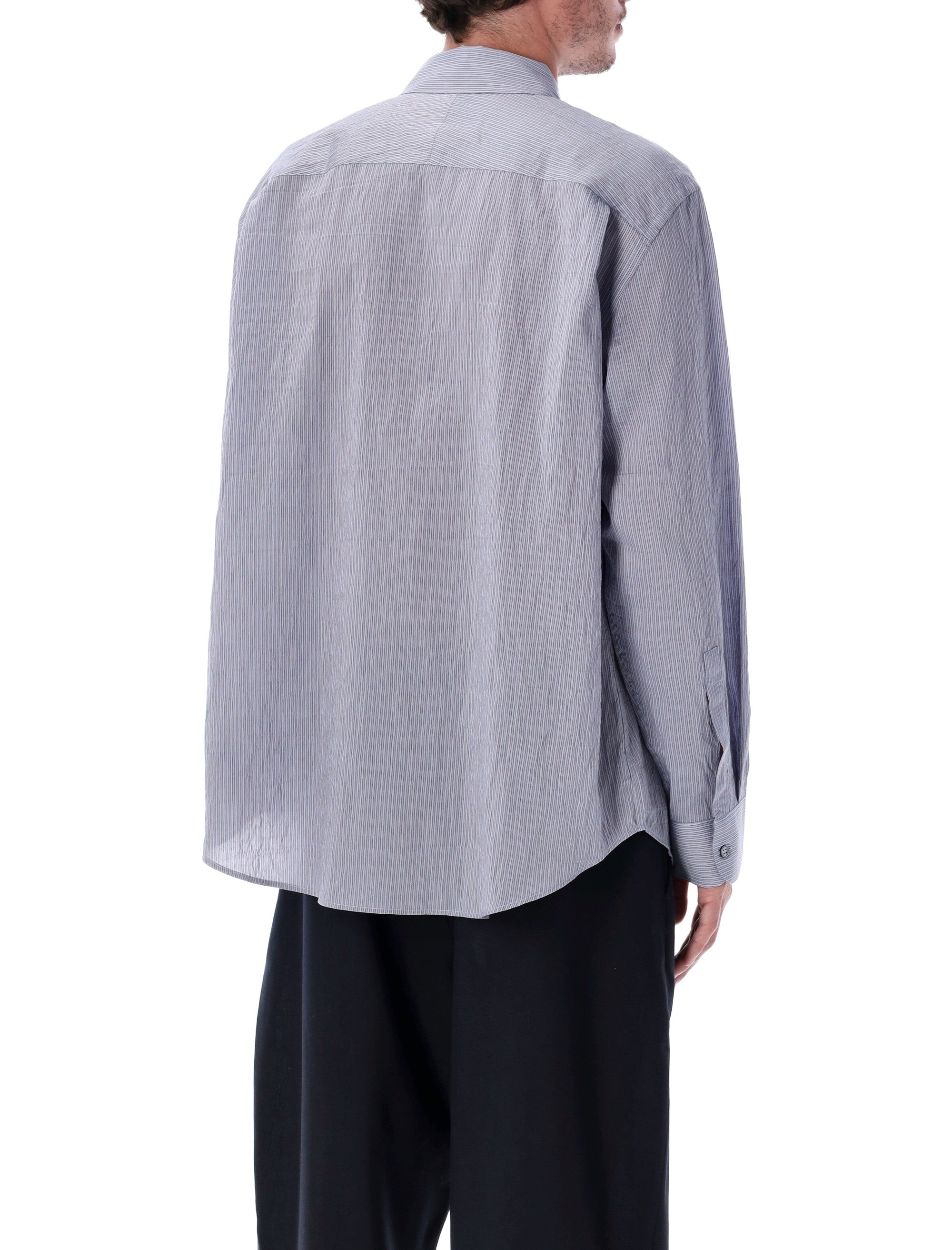 STUDIO NICHOLSON Men's Boxy Fit Striped Lyocell Shirt - Size L