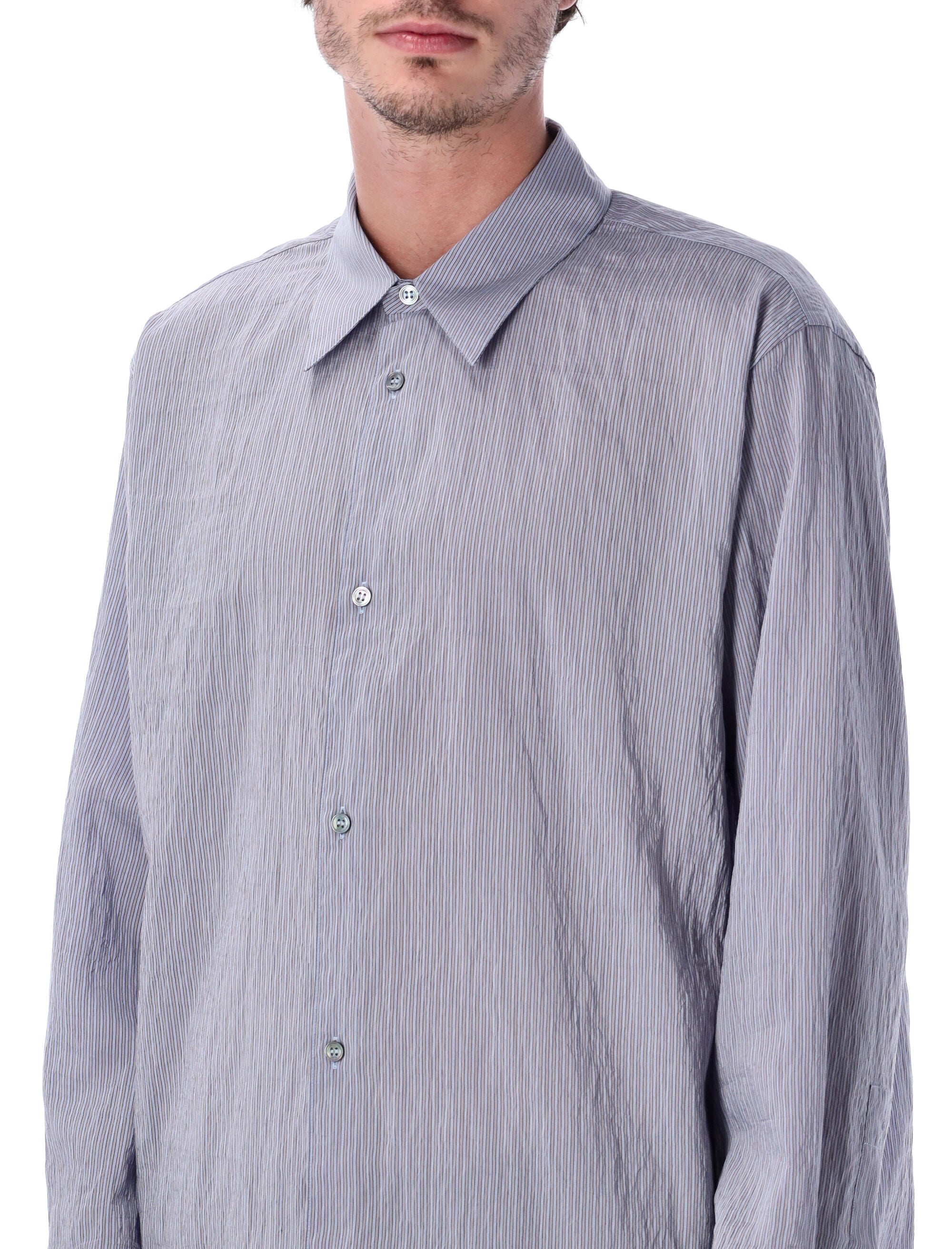 STUDIO NICHOLSON Men's Boxy Fit Striped Lyocell Shirt - Size L