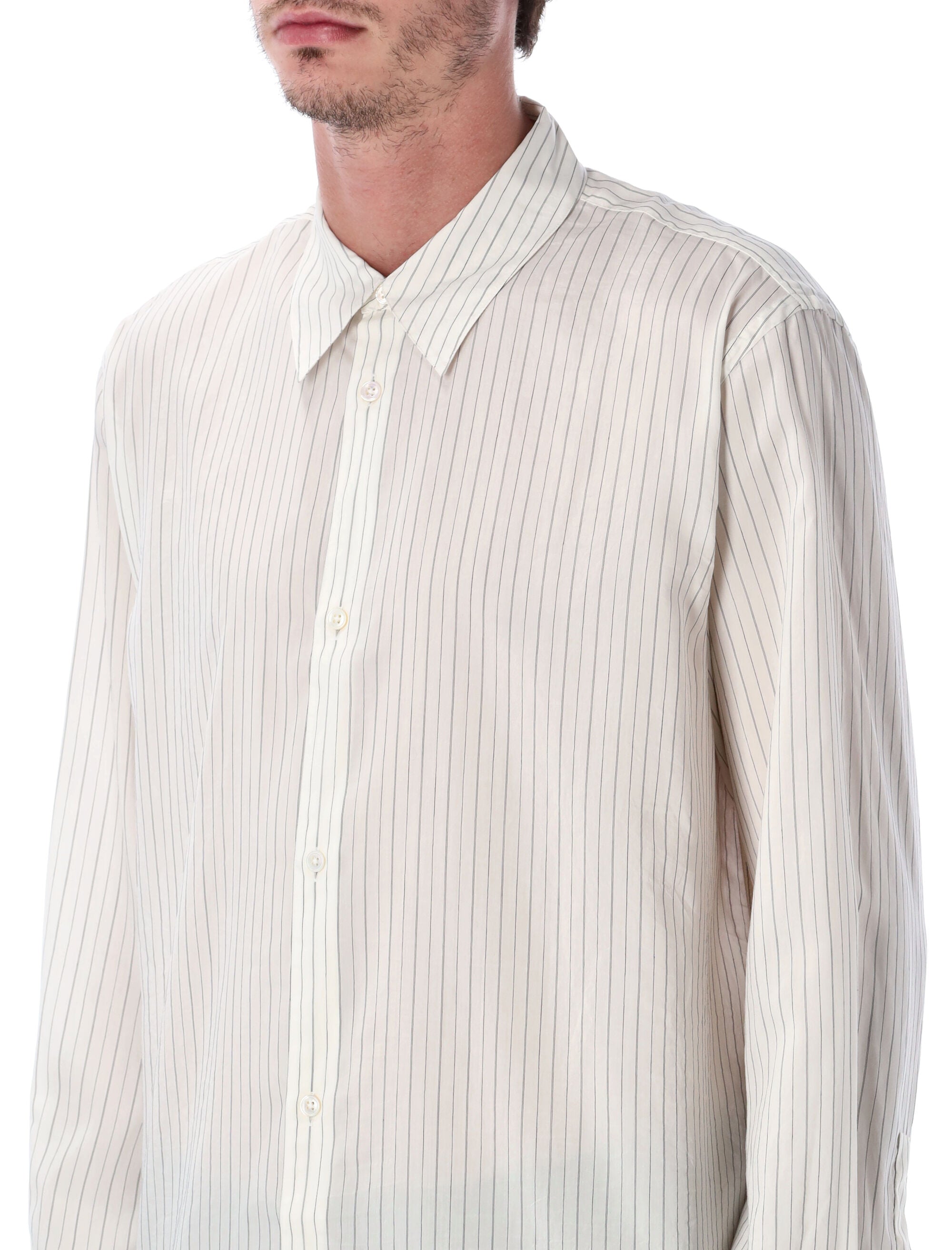 STUDIO NICHOLSON Relaxed Fit Striped Silk Shirt - Size L