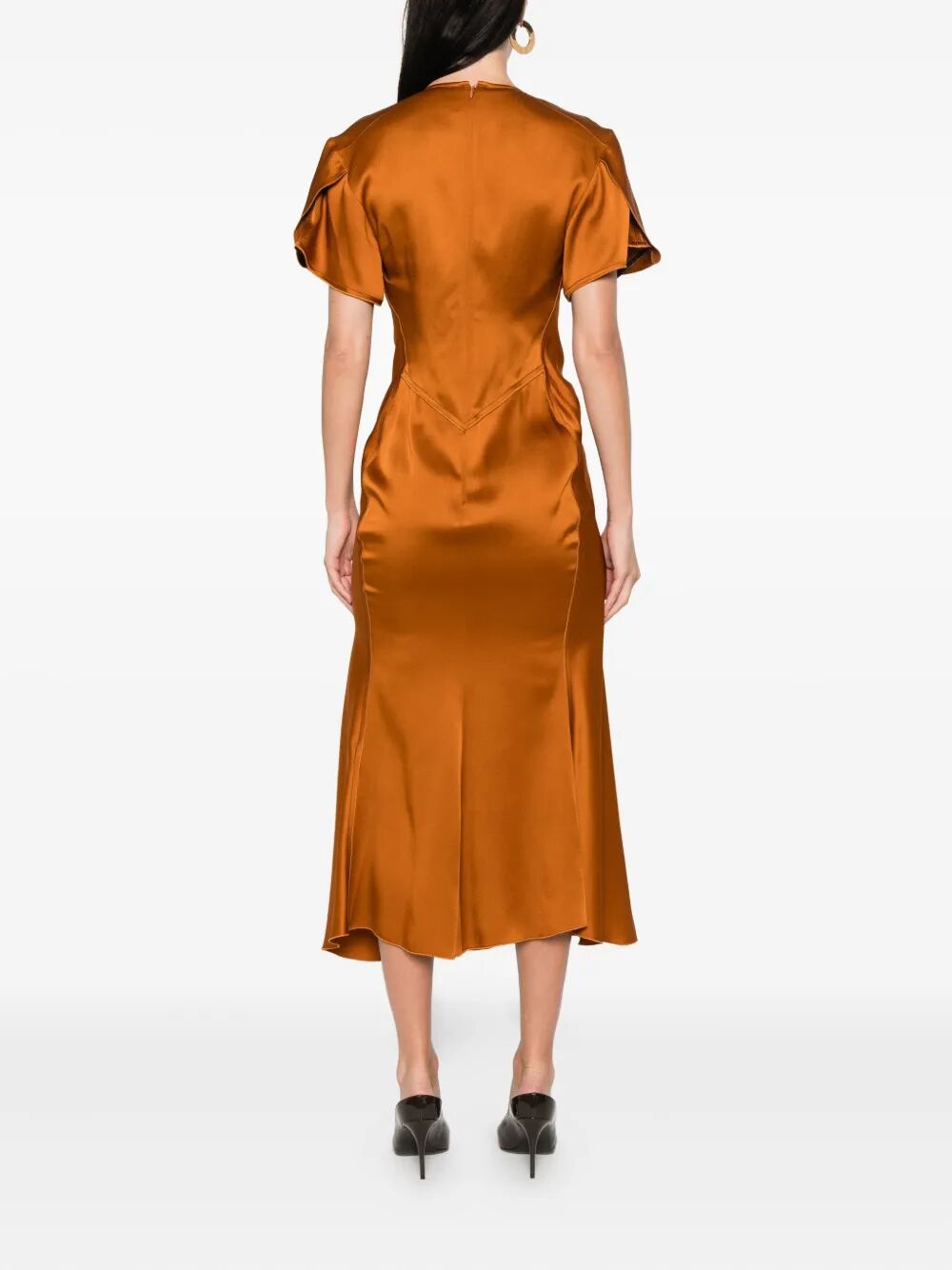 VICTORIA BECKHAM Gathered V Neck Midi Dress