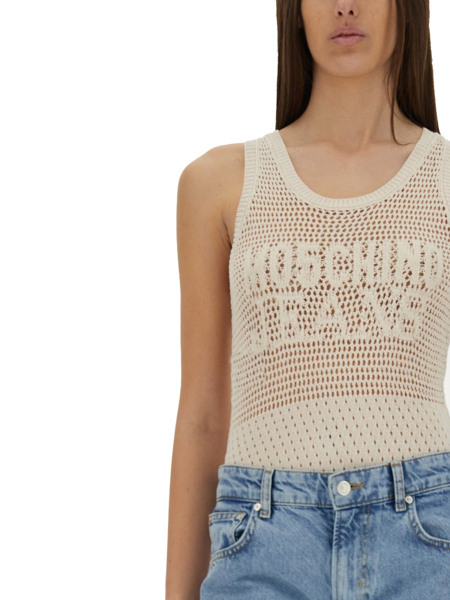 MOSCHINO JEANS Slim Fit Mesh Top with Logo - Size S