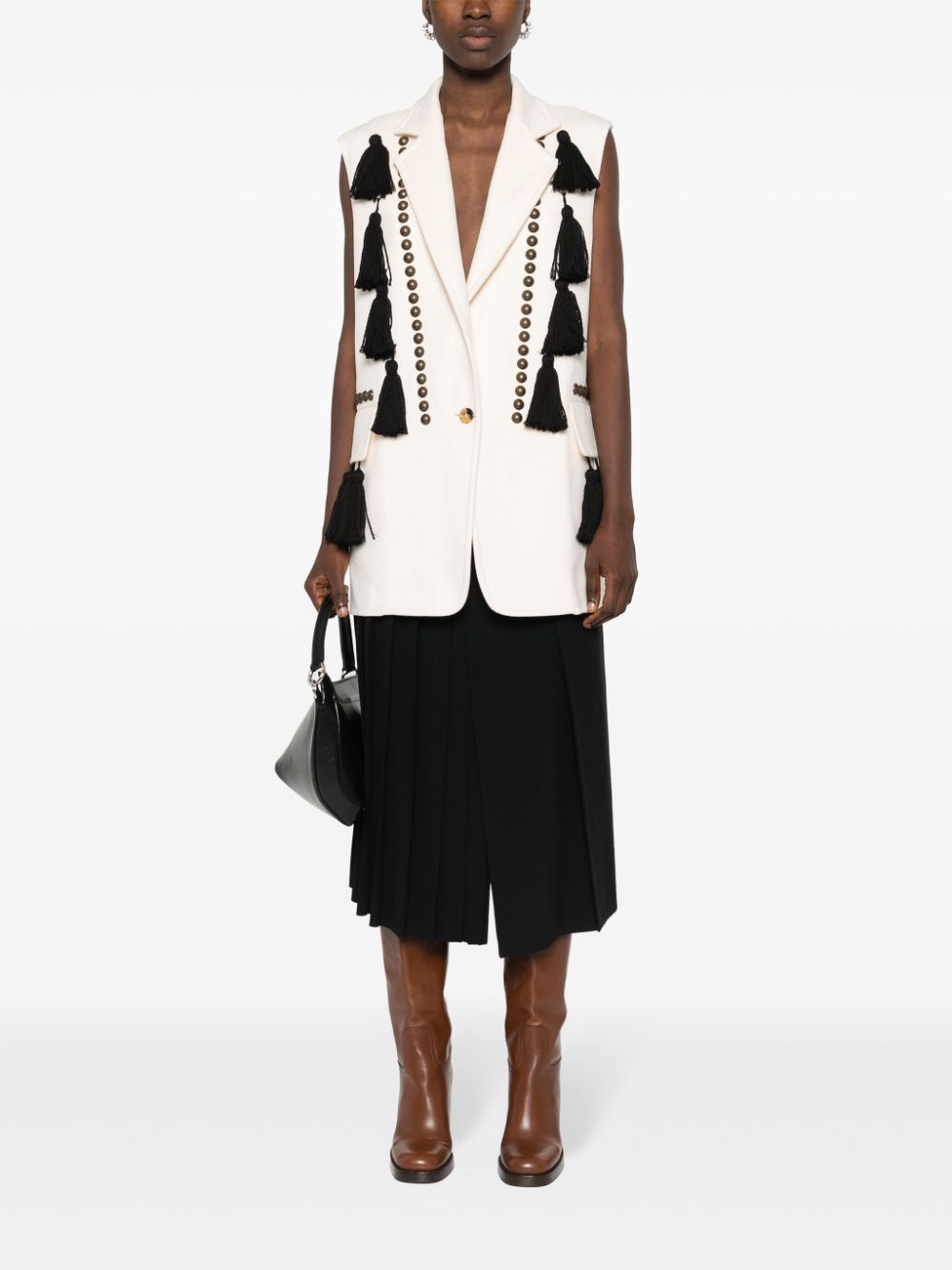 MAX MARA Studded Wool Vest with Large Tassel Detail