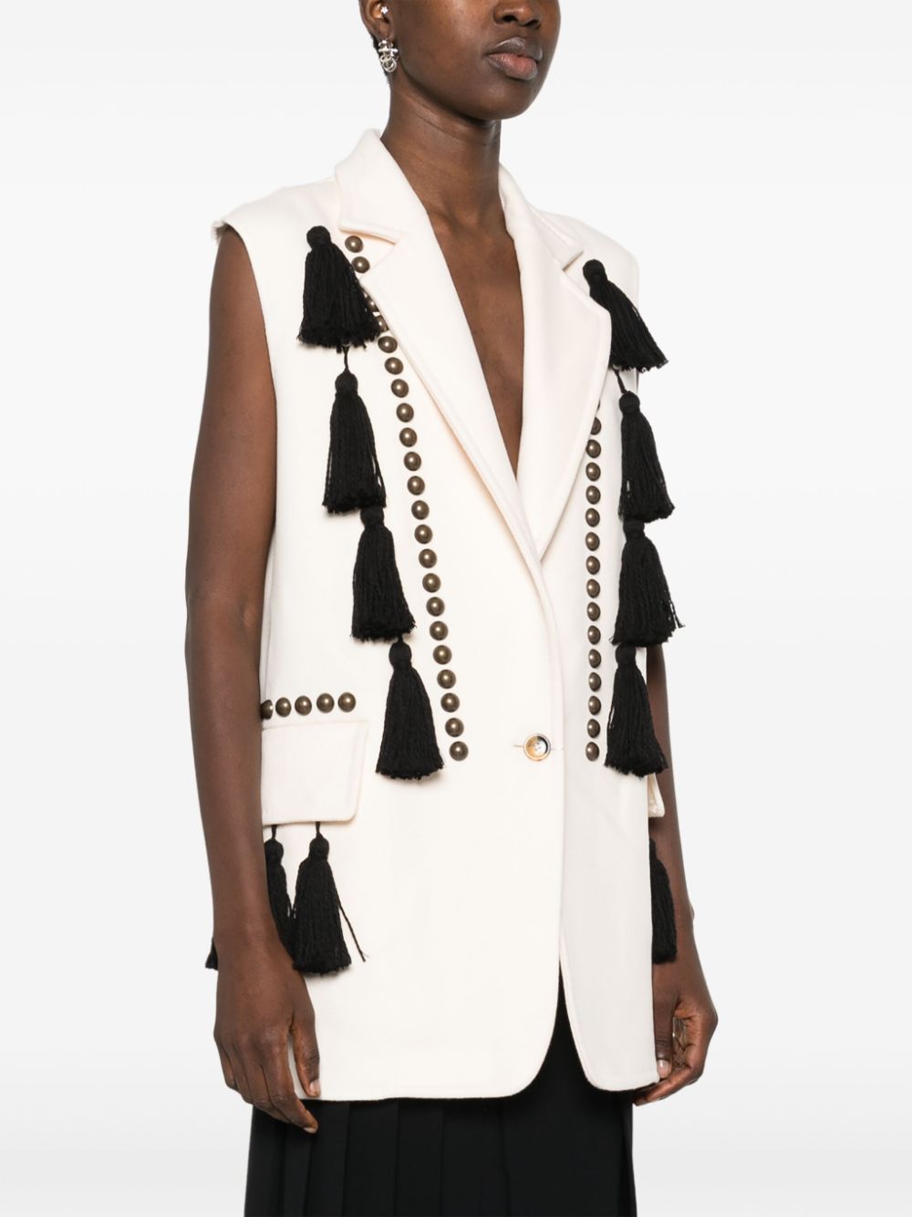 MAX MARA Studded Wool Vest with Large Tassel Detail