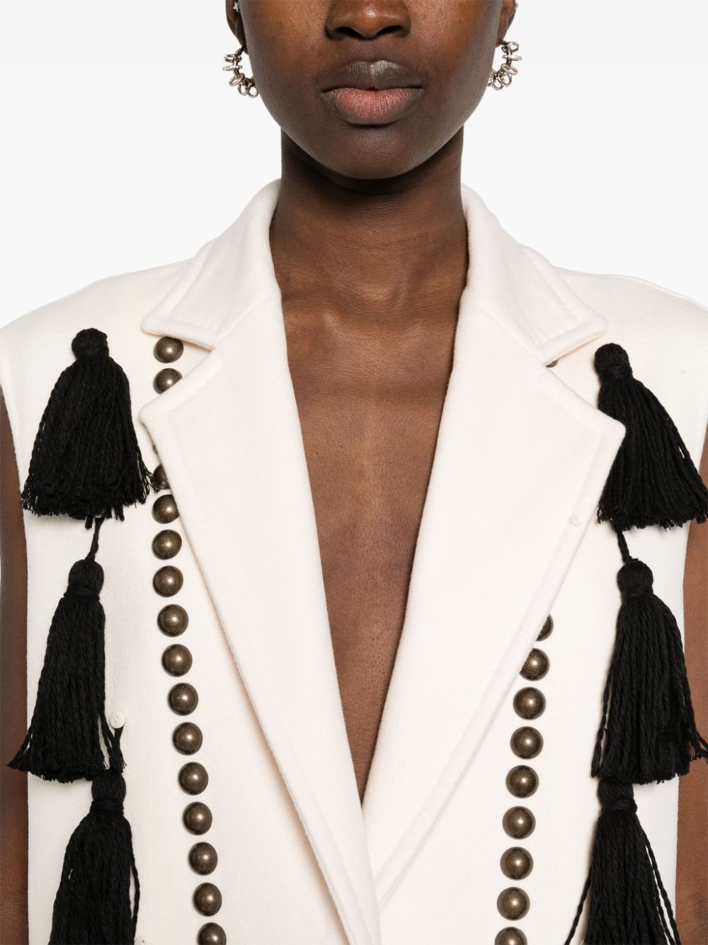 MAX MARA Studded Wool Vest with Large Tassel Detail