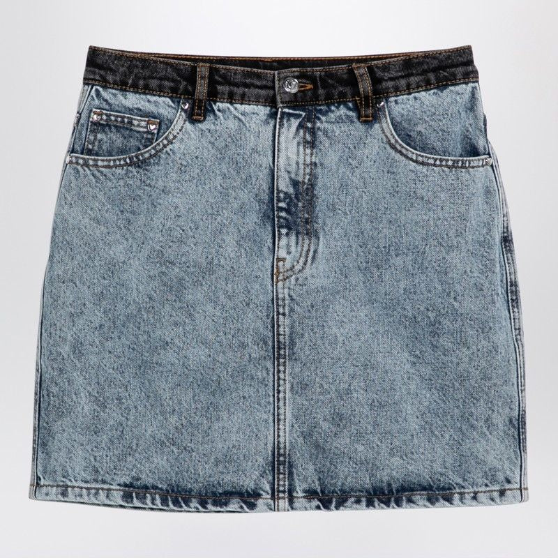 ROTATE BIRGERCHRISTENSEN Patchwork Mini Skirt in Organic Denim