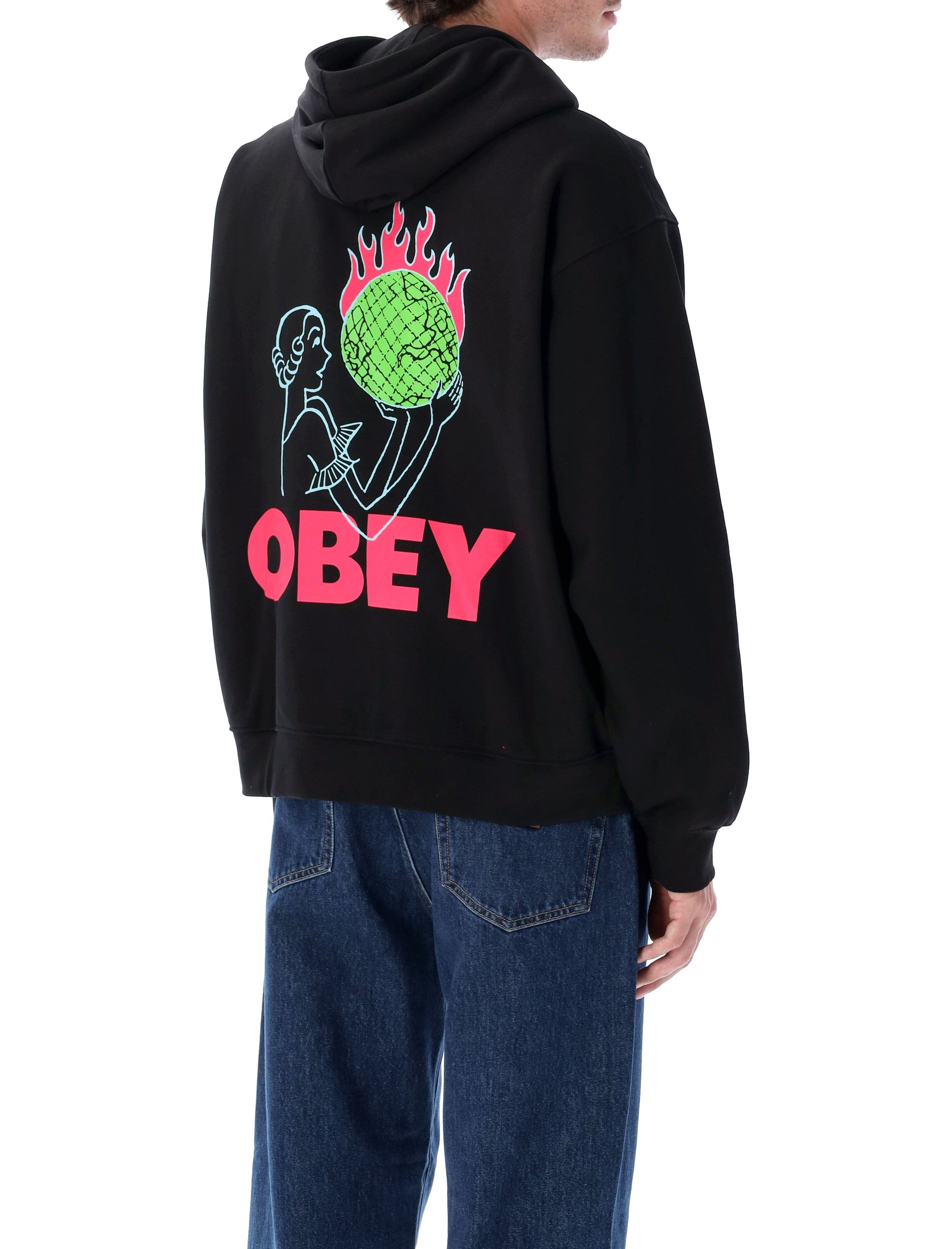 OBEY World in Flames Premium Hoodie - Men's Relaxed Fit