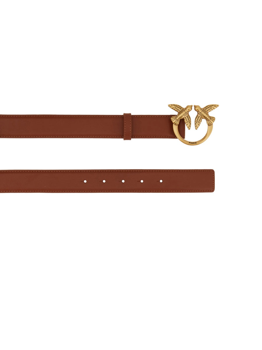 PINKO Mini Leather Belt with Love Berry Design - 3 CM