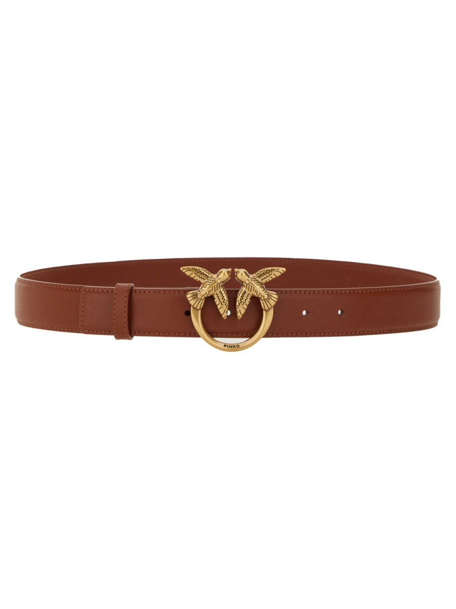 PINKO Mini Leather Belt with Love Berry Design - 3 CM