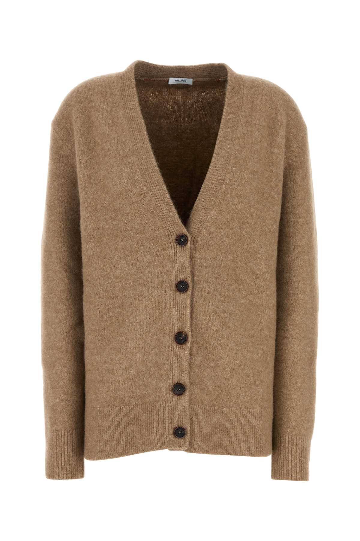 Ferragamo Oversize Alpaca Blend Cardigan in Camel