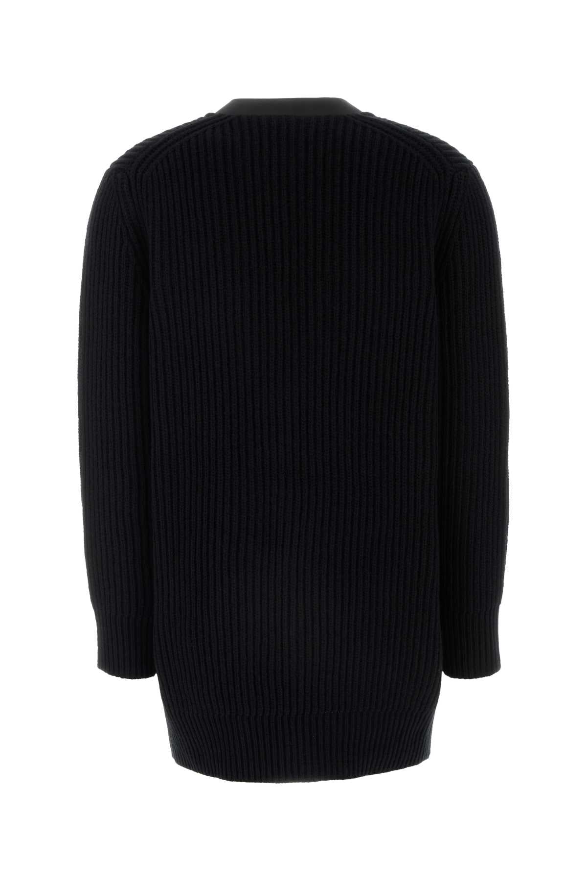 Ferragamo Wool Cardigan with Leather Trim