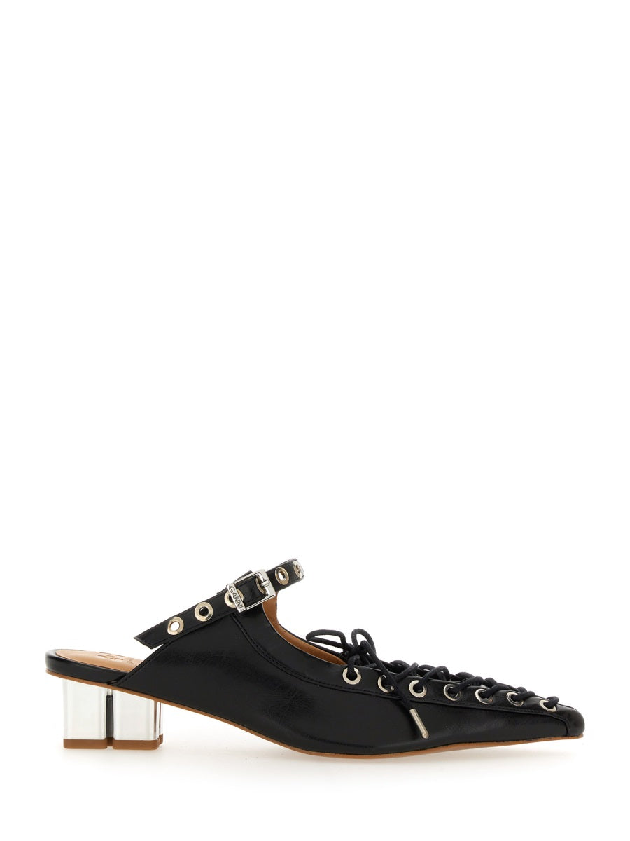 GANNI Laced Leather Flat Pumps for Women