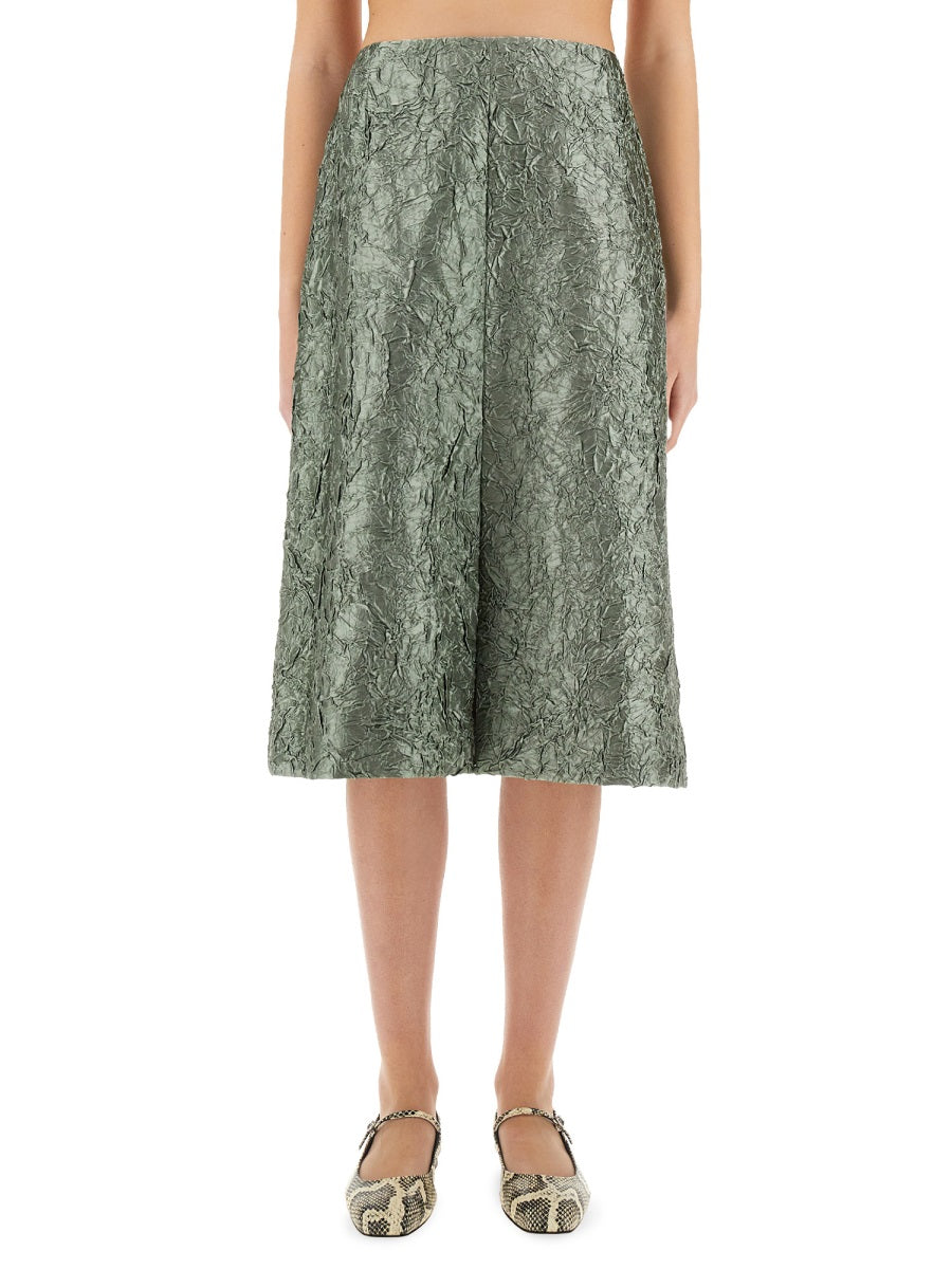 DRIES VAN NOTEN Ruched Satin Midi Skirt - Size 38