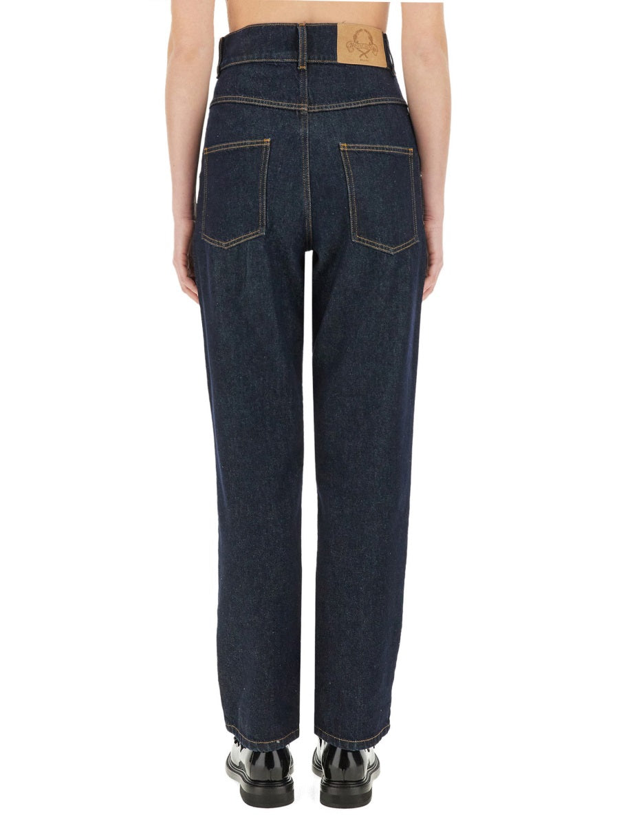 MOSCHINO Laurel Crown Patch Straight Fit Denim Pants - Size 40