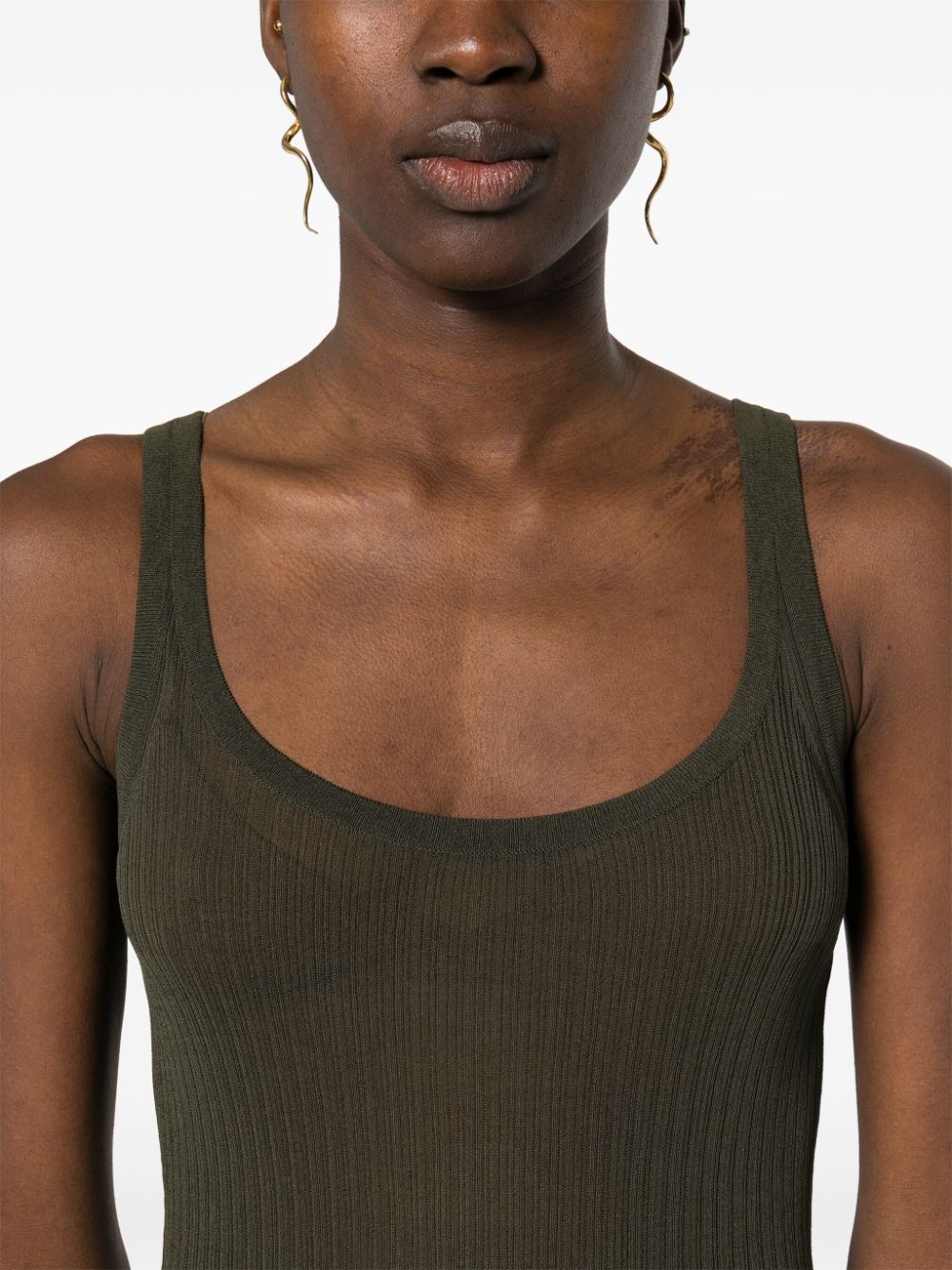 MAX MARA Silk Fine Ribbed Scoop Neck Sleeveless Tank Top