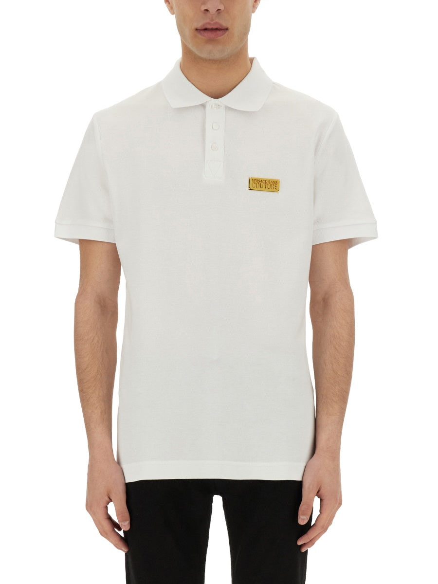 VERSACE JEANS COUTURE Polo Shirt with Logo Plaque - Large Size