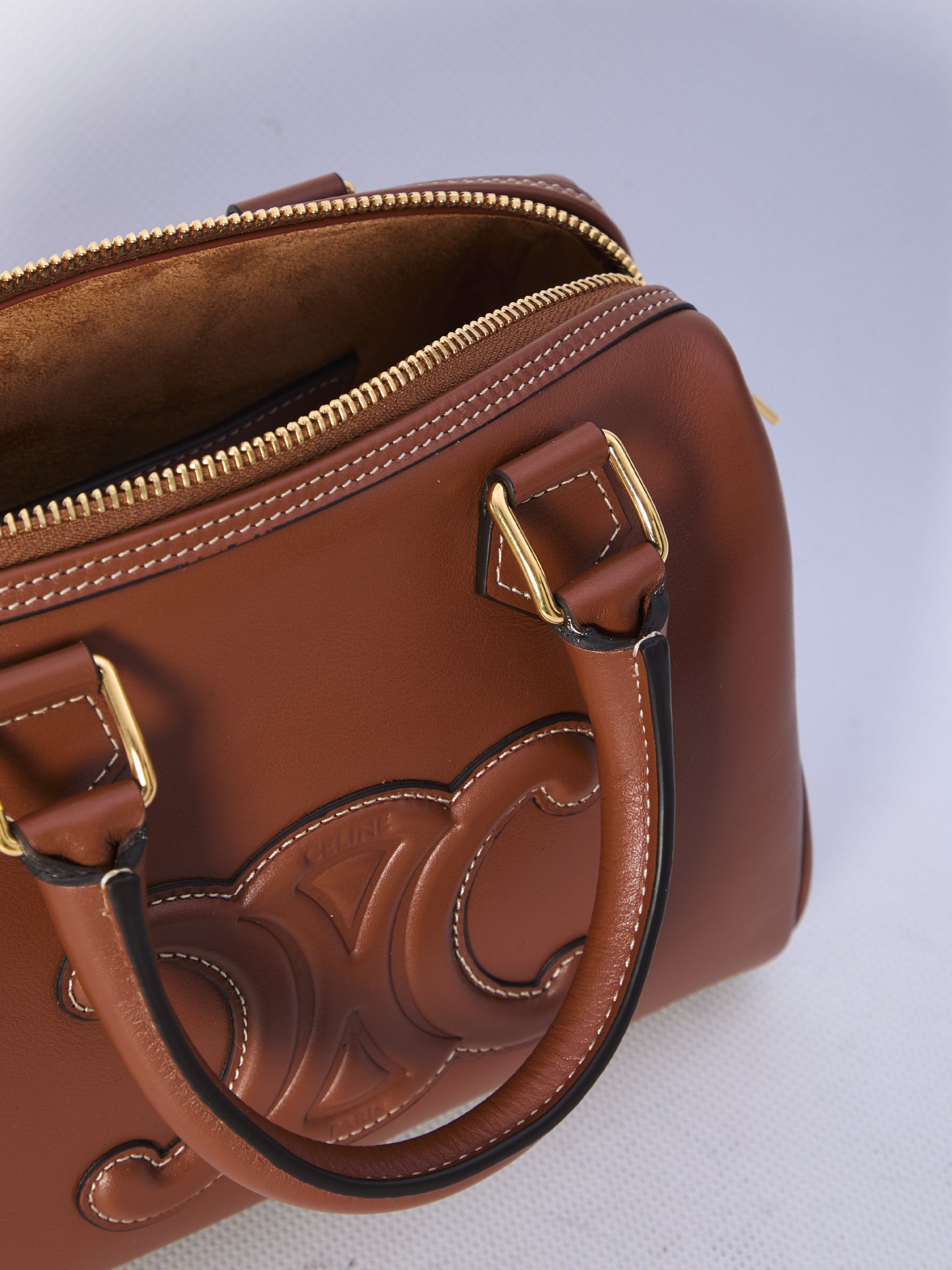 CELINE Mini Boston Handbag with Signature Embossed Detail - 20x14x10cm