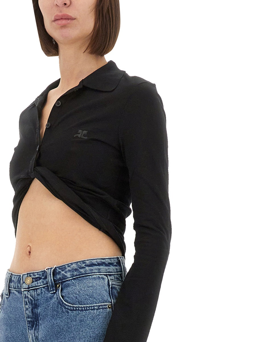 COURREGES Cropped Polo Shirt with Twist - Women's Mini Style