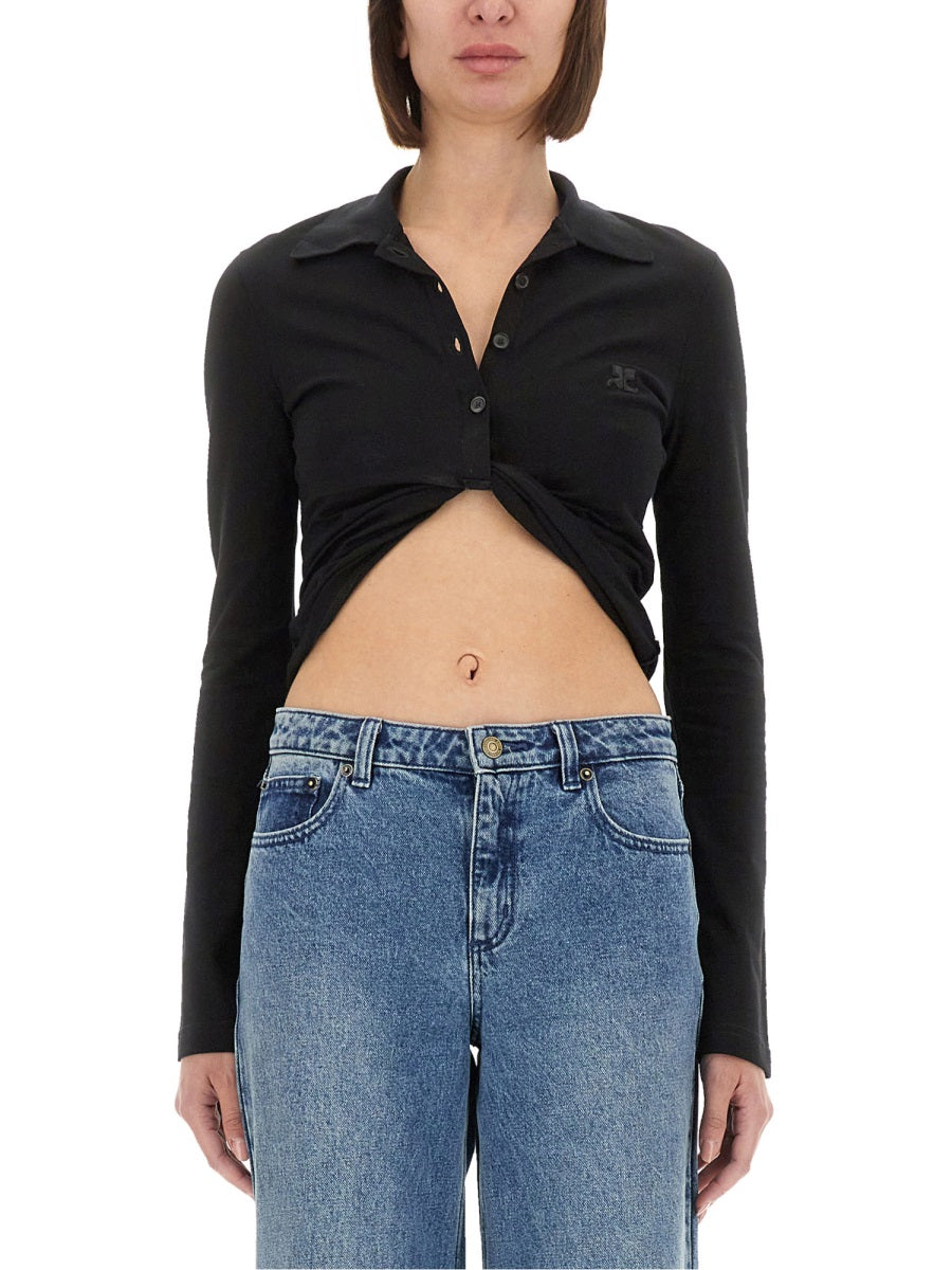 COURREGES Cropped Polo Shirt with Twist - Women's Mini Style