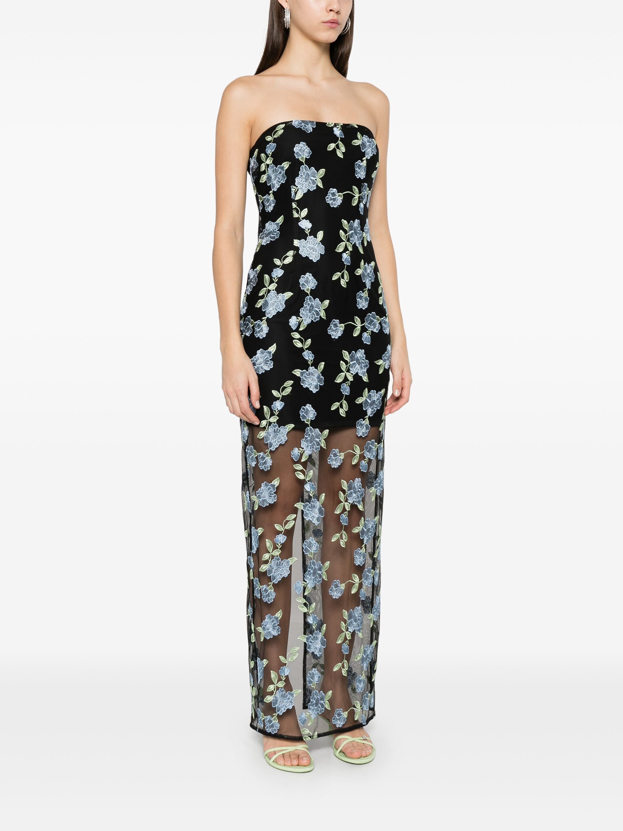 ROTATE BIRGERCHRISTENSEN Strapless Flower Mesh Maxi Dress - Size 34