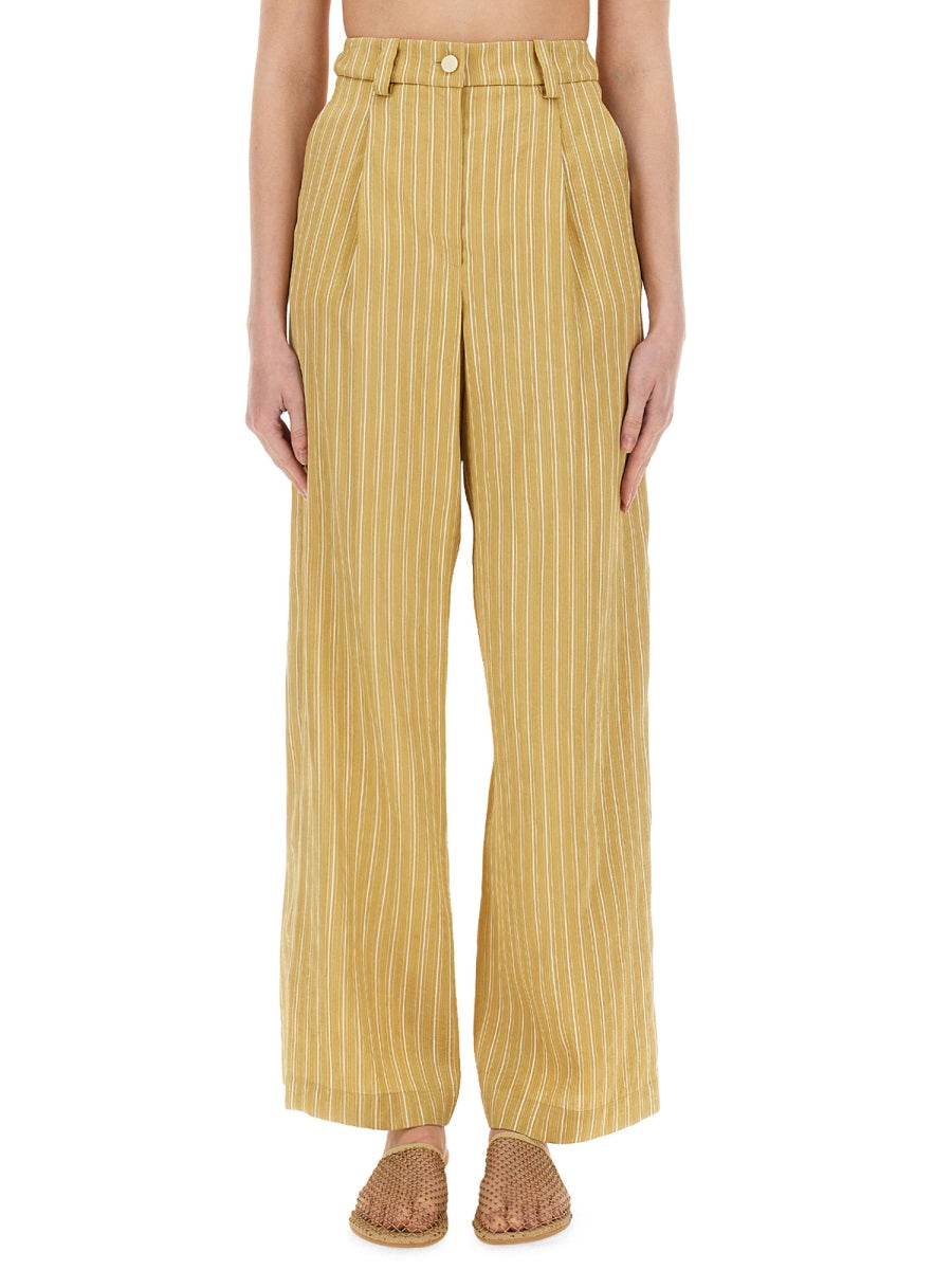 ALYSI Wide Fit Striped Satin Tailored Pants - Size 38