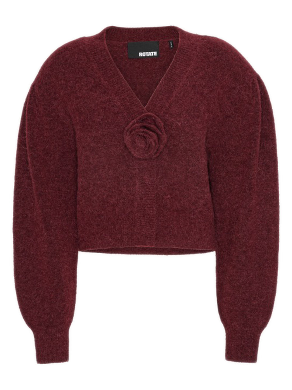 ROTATE BIRGERCHRISTENSEN Puff Sleeve Knit Cardigan with Rose Detail