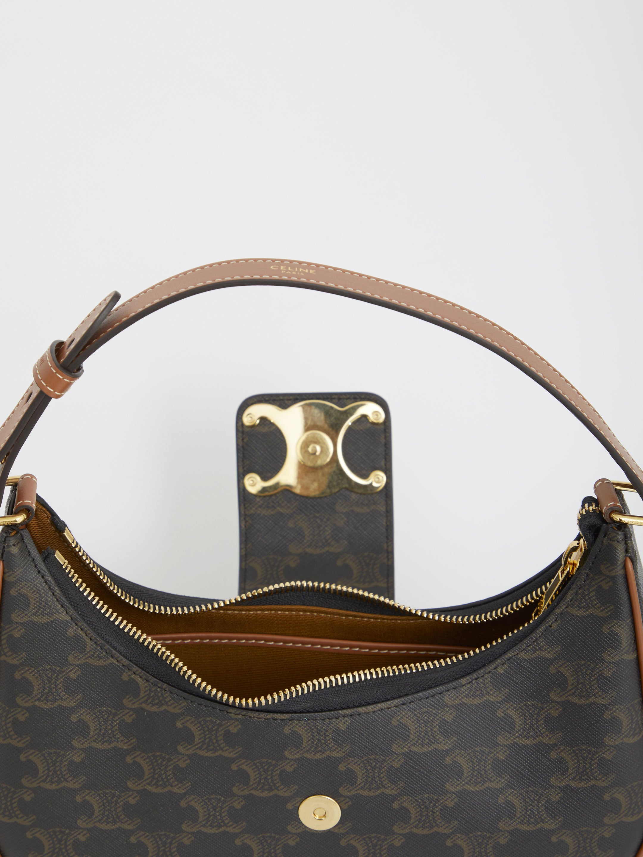 CELINE Medium Ava Shoulder Handbag in Triomphe Canvas & Calfskin