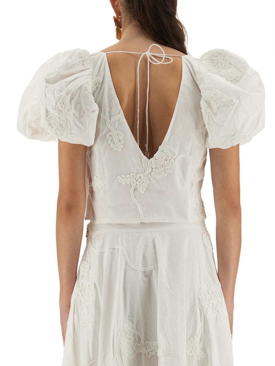 ROTATE BIRGER CHRISTENSEN Cotton Top with Puff Sleeves Size 40