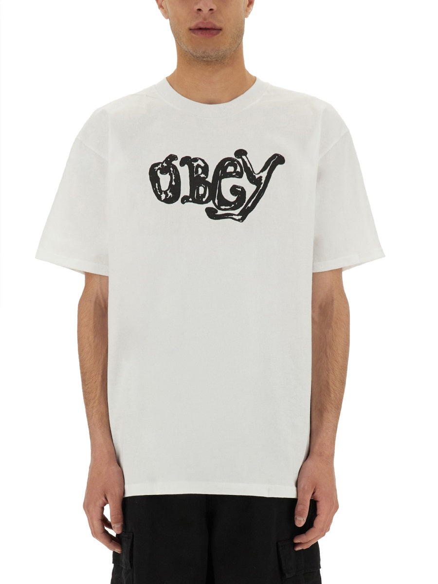 OBEY Logo Print T-Shirt - Size L