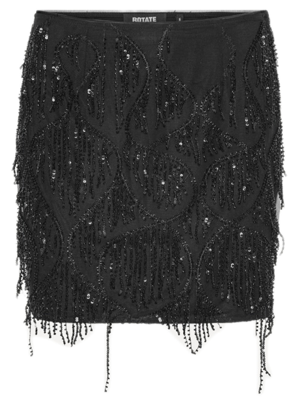 ROTATE BIRGERCHRISTENSEN Fitted Sequins Mini Skirt with Beaded Fringe - Size 34