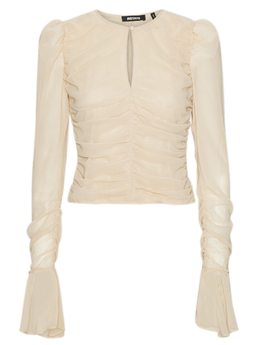 ROTATE BIRGERCHRISTENSEN Chiffon Long Sleeve Top with Ruched Detailing - Size 34