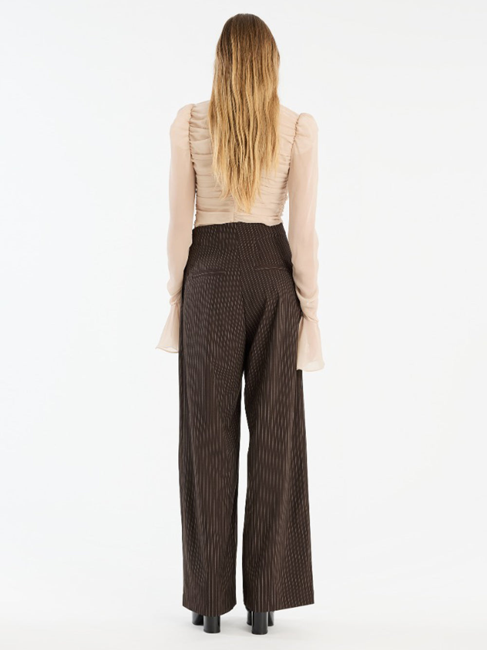 ROTATE BIRGERCHRISTENSEN Chiffon Long Sleeve Top with Ruched Detailing - Size 34