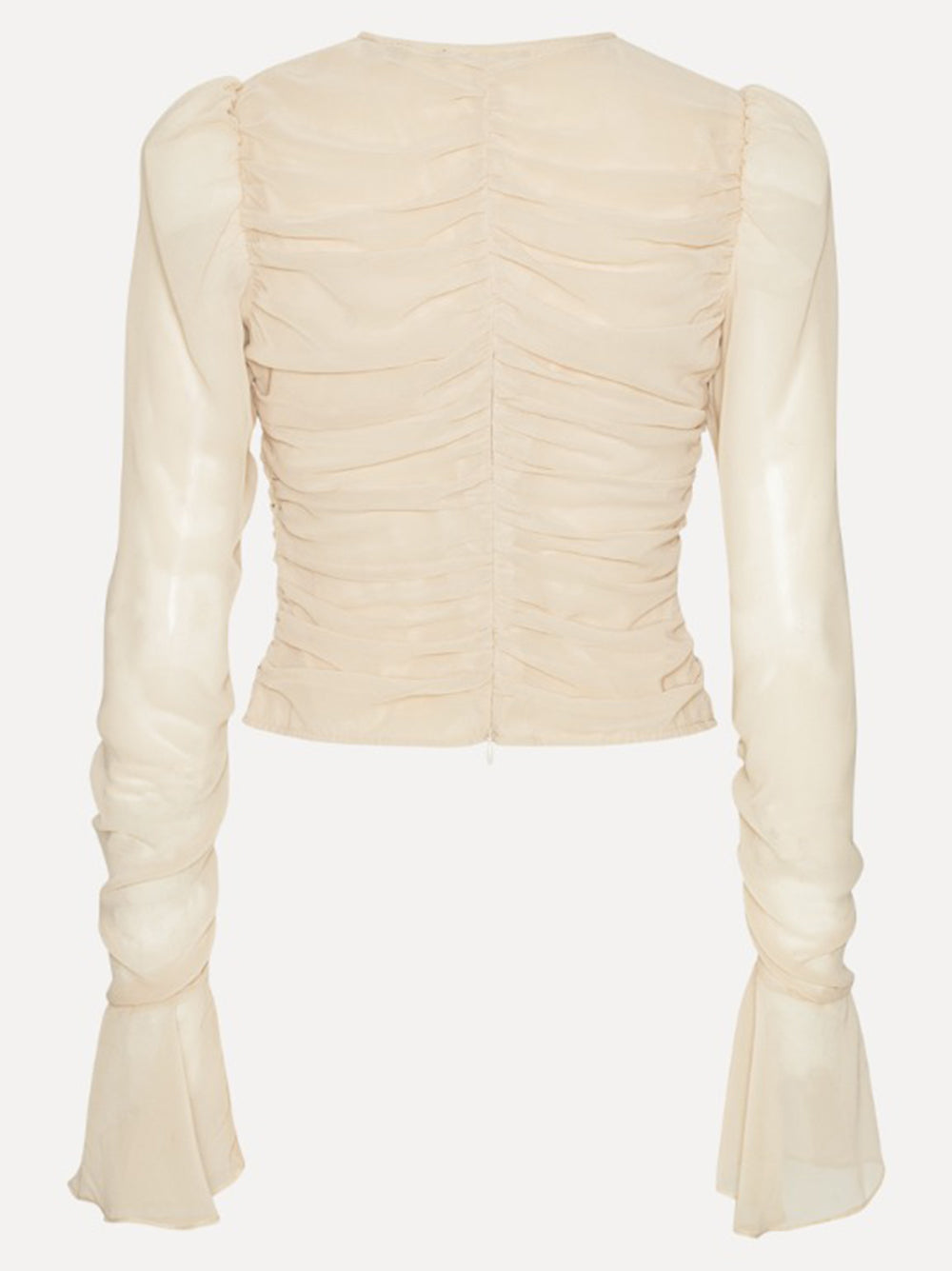 ROTATE BIRGERCHRISTENSEN Chiffon Long Sleeve Top with Ruched Detailing - Size 34