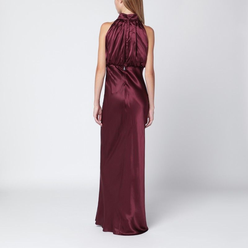 ROTATE BIRGERCHRISTENSEN Sleeveless Long Silk Dress with Ruched Halter Neckline