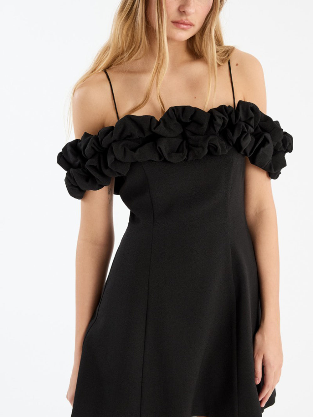 ROTATE BIRGERCHRISTENSEN Plunging Neckline Crepe A-Line Mini Dress - Size 34