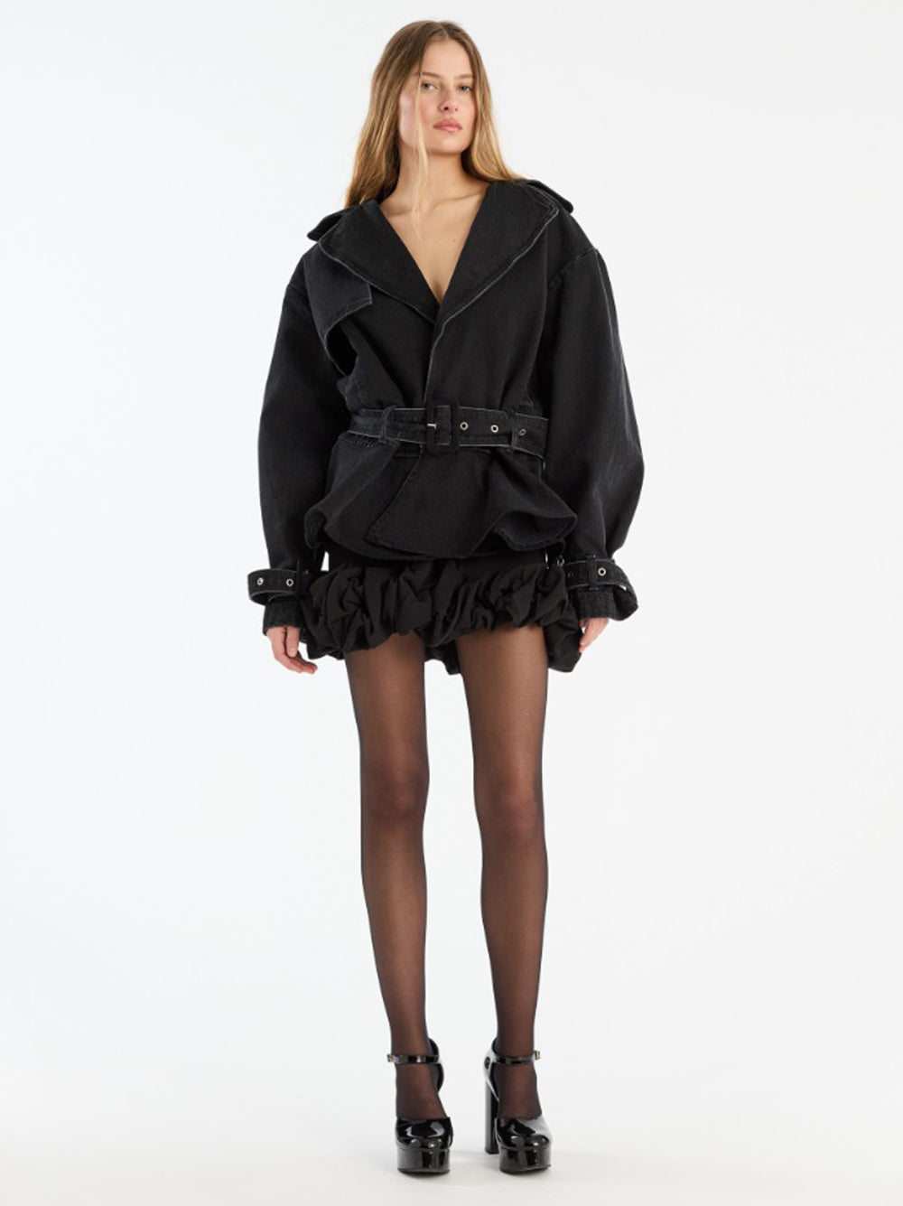 ROTATE BIRGERCHRISTENSEN Fitted Mini Skirt with Gathered Hem