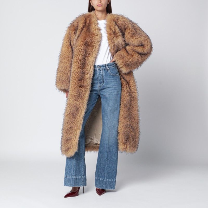 ROTATE BIRGERCHRISTENSEN Long Faux Fur Crewneck Jacket