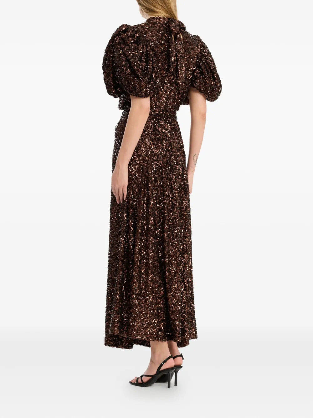 ROTATE BIRGERCHRISTENSEN Sequin Midi Dress with Short Sleeves