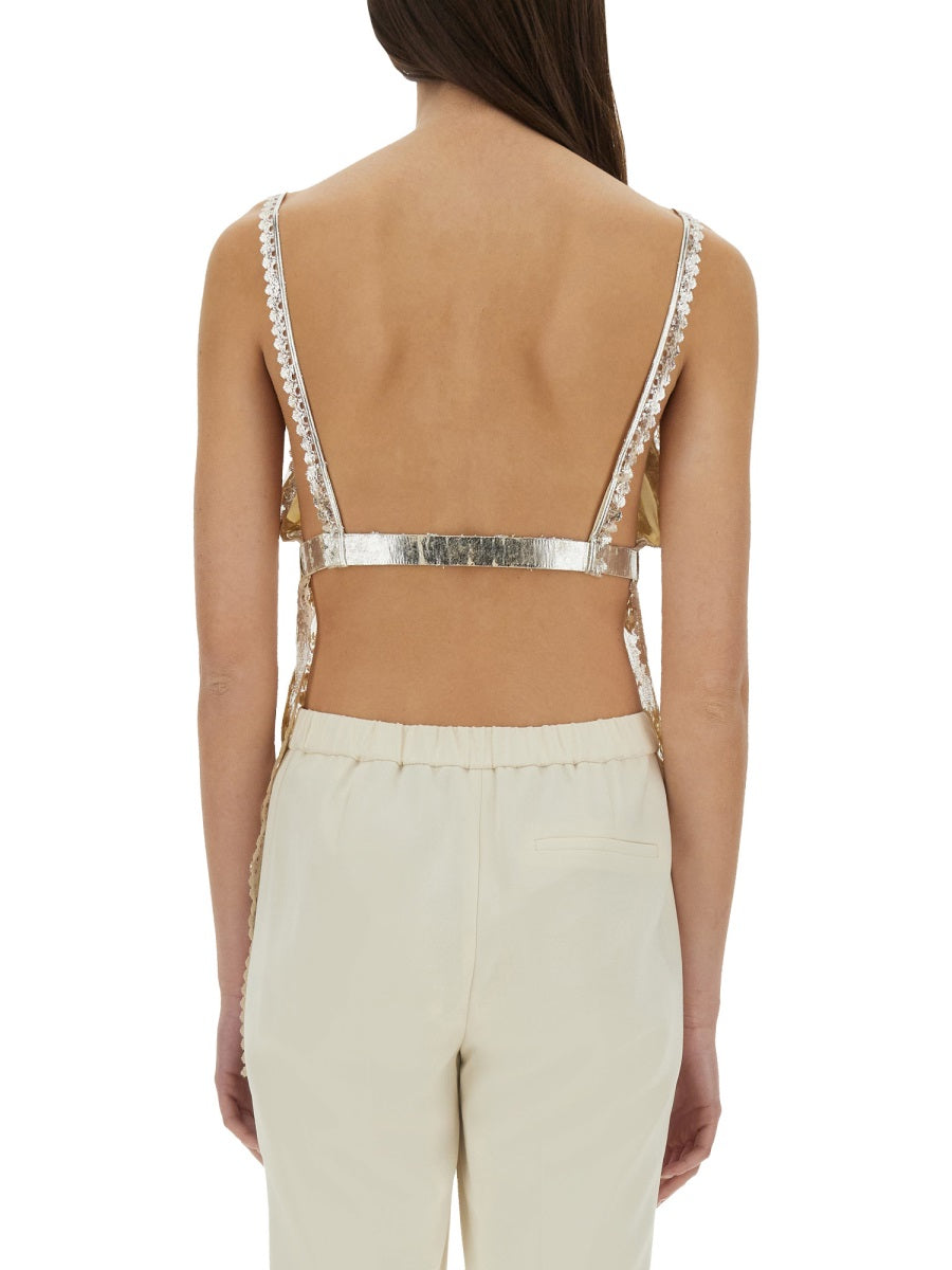 RABANNE Laminated Pleated Satin Top - Slim Fit