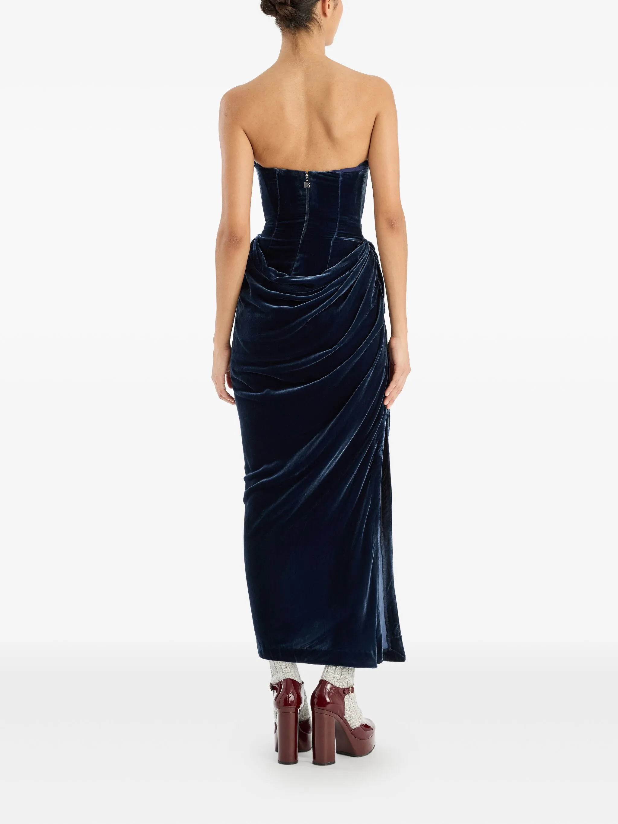 ROTATE BIRGERCHRISTENSEN Silk Velvet Midi Dress with Side Slit