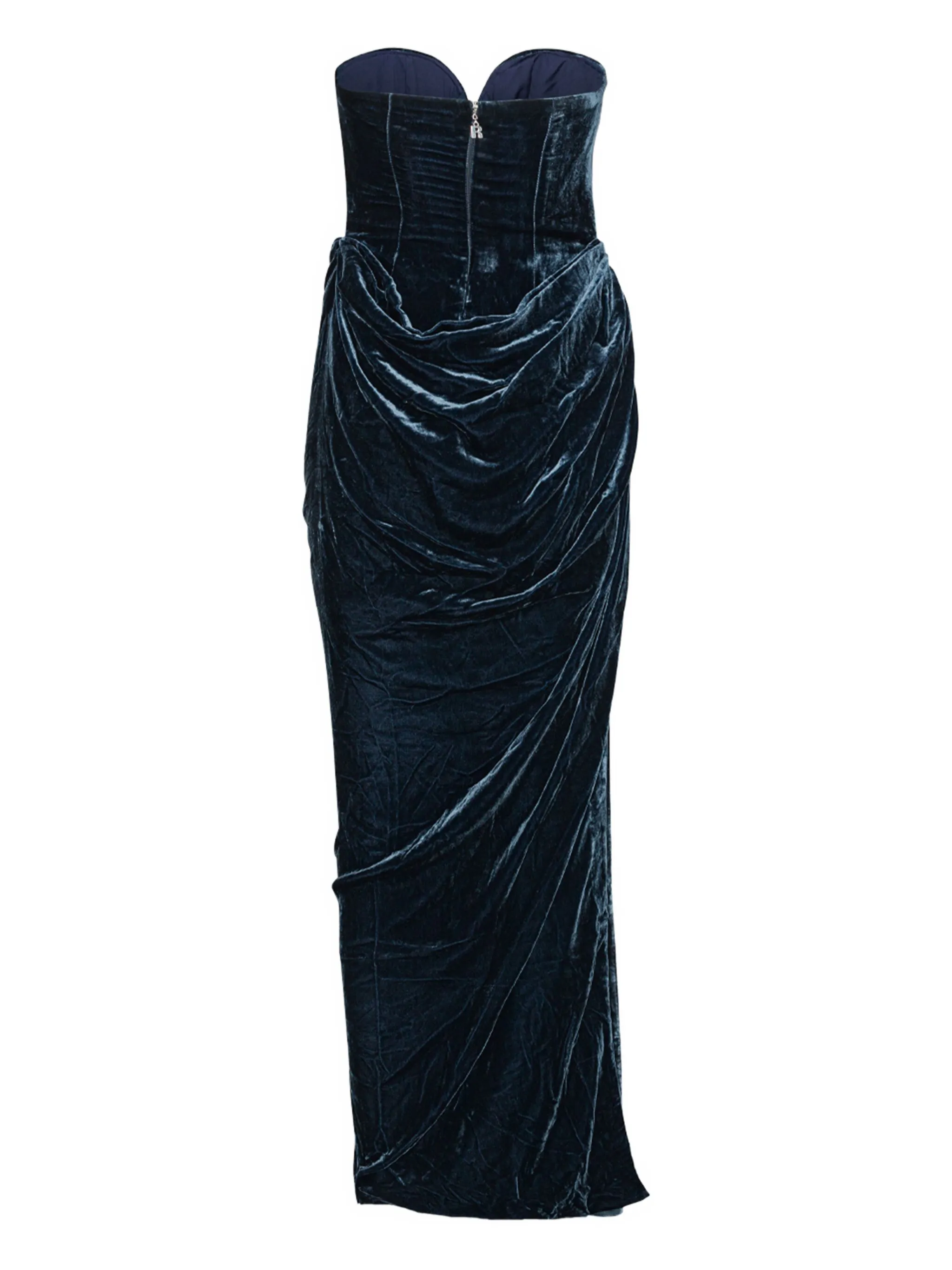 ROTATE BIRGERCHRISTENSEN Silk Velvet Midi Dress with Side Slit