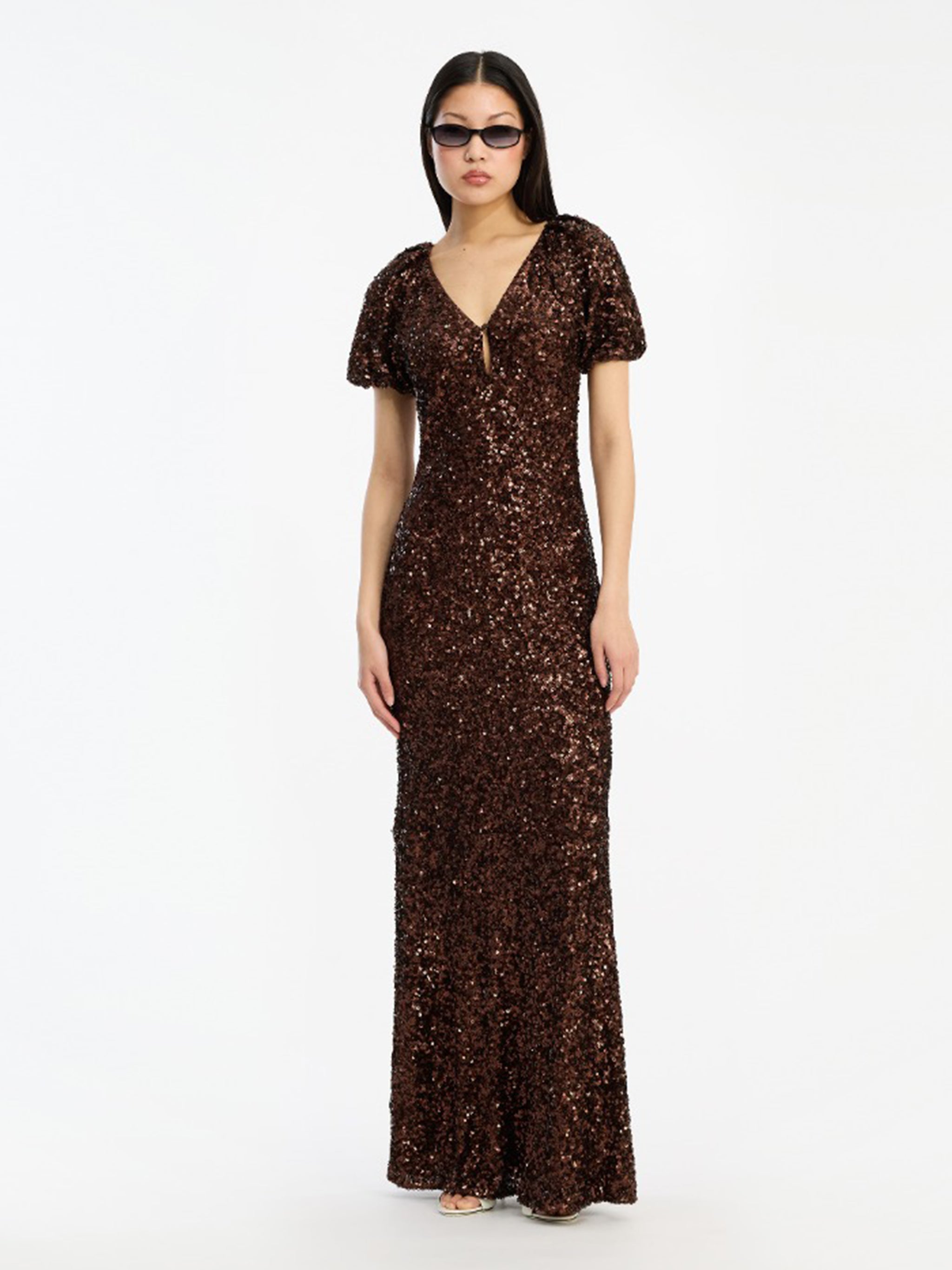 ROTATE BIRGERCHRISTENSEN V-Neck Sequined Midi Dress