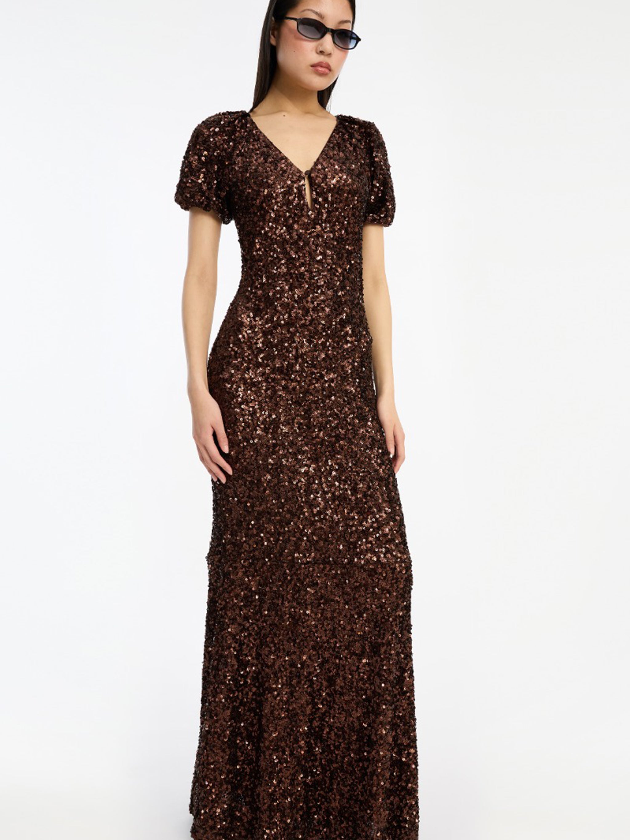 ROTATE BIRGERCHRISTENSEN V-Neck Sequined Midi Dress
