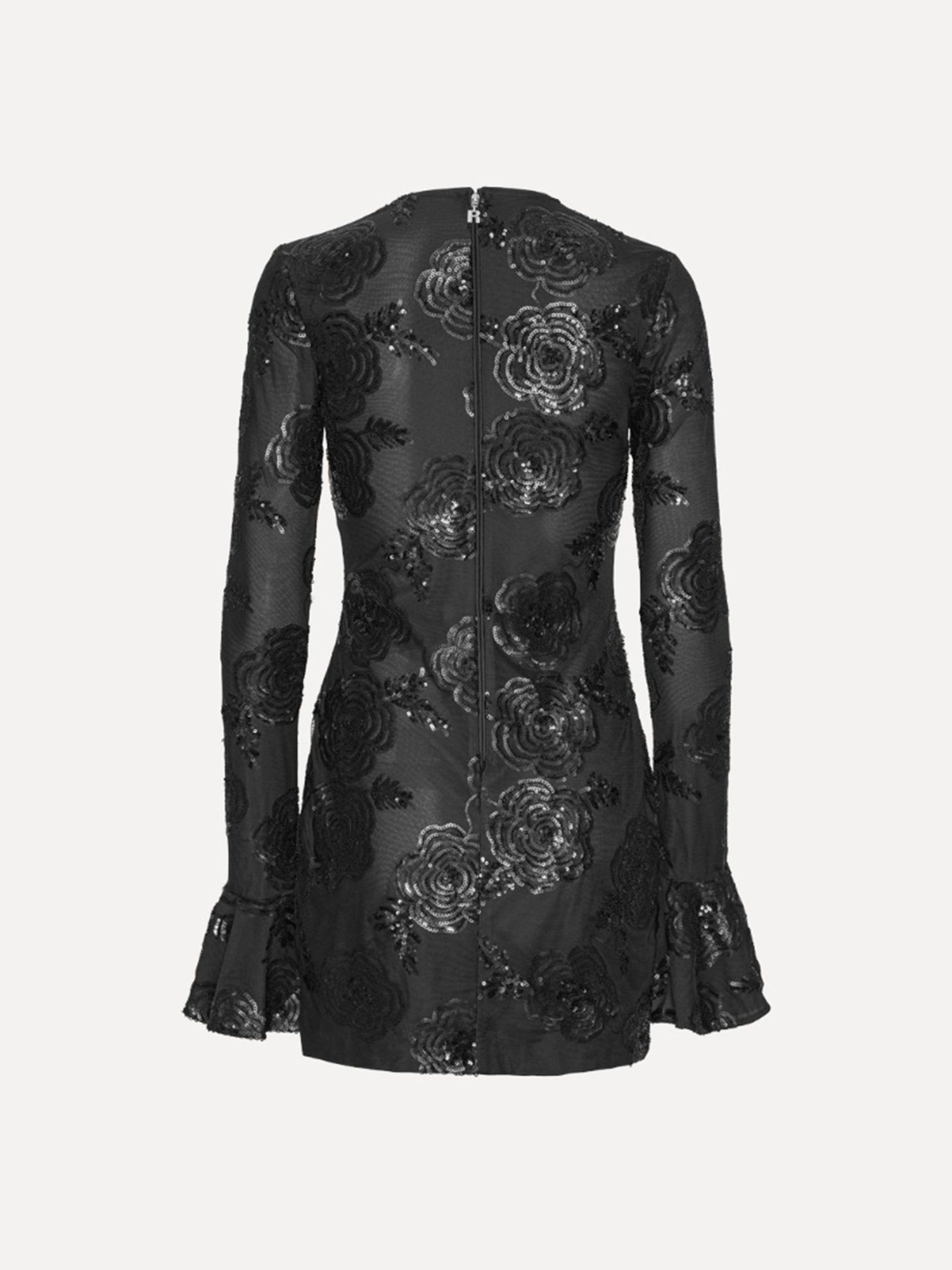 ROTATE BIRGERCHRISTENSEN Long-Sleeved Mini Dress with Sequin Floral Embroidery