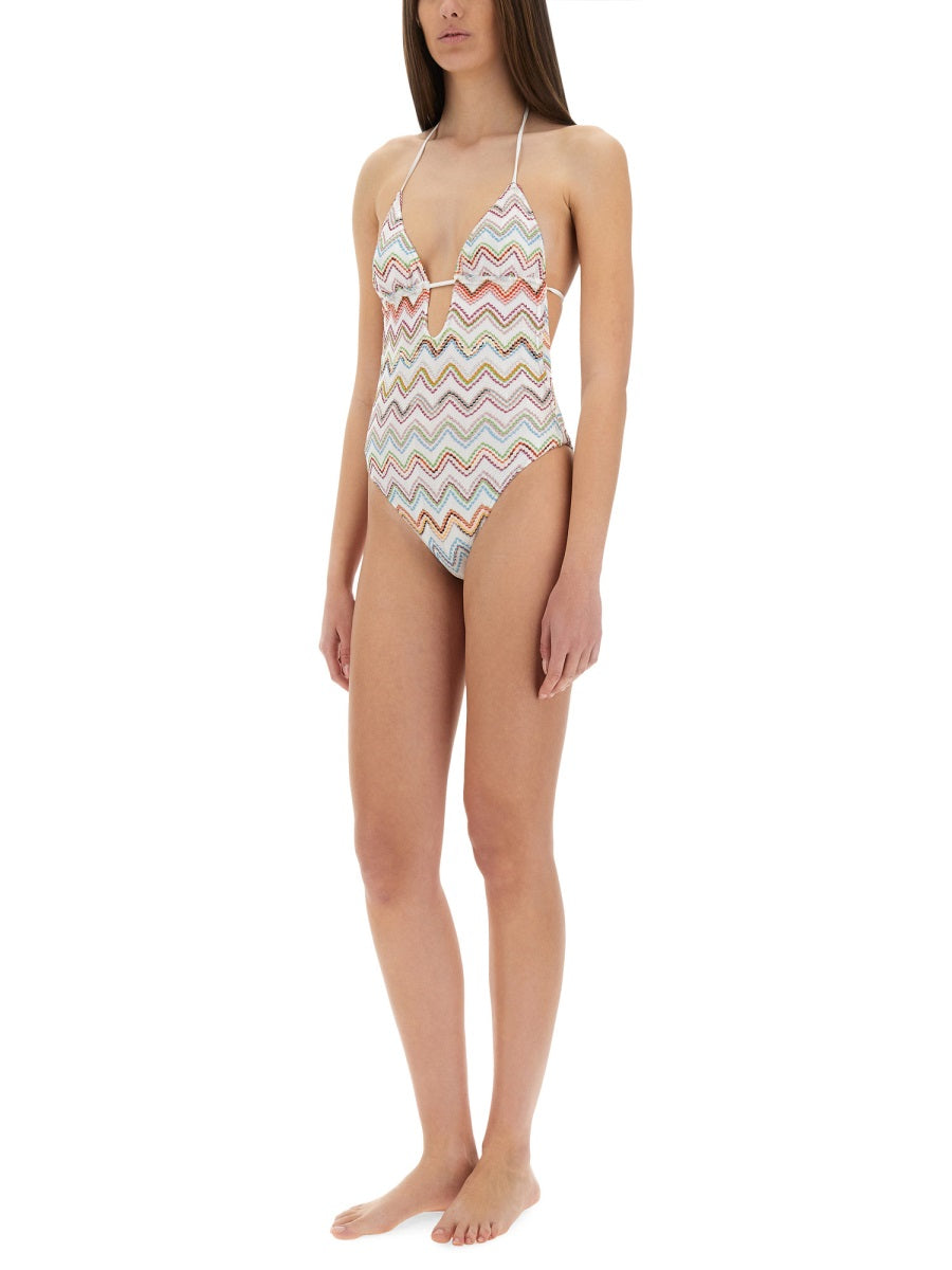 MISSONI Zig Zag Lamé One-Piece Swimsuit - Size 38 IT