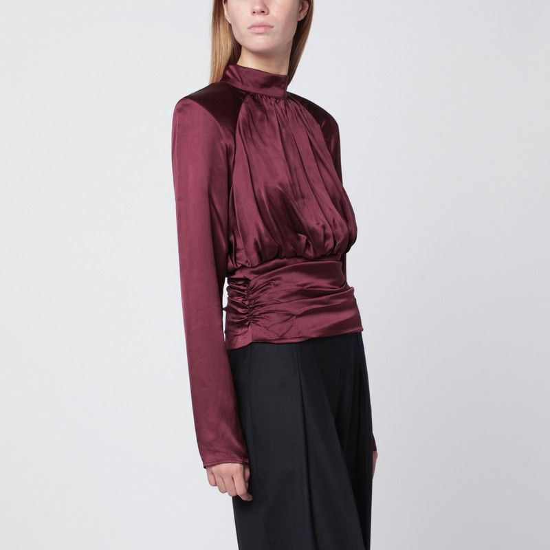 ROTATE BIRGERCHRISTENSEN Ruched Silk Top with Halter Neckline