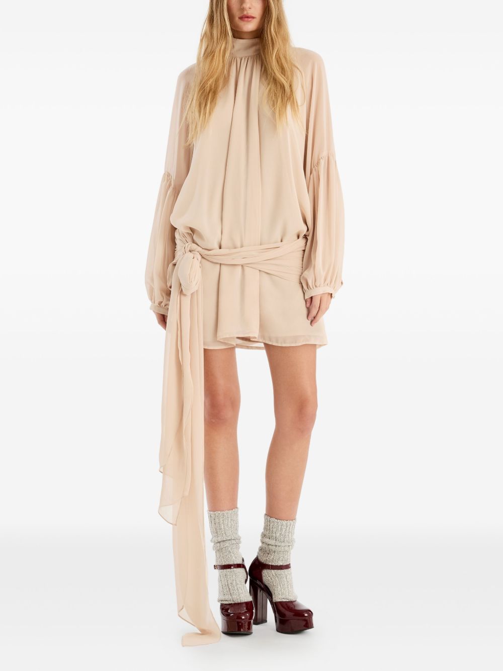 ROTATE BIRGERCHRISTENSEN Chiffon Dress with Shoulder Straps and Tie - Size 34