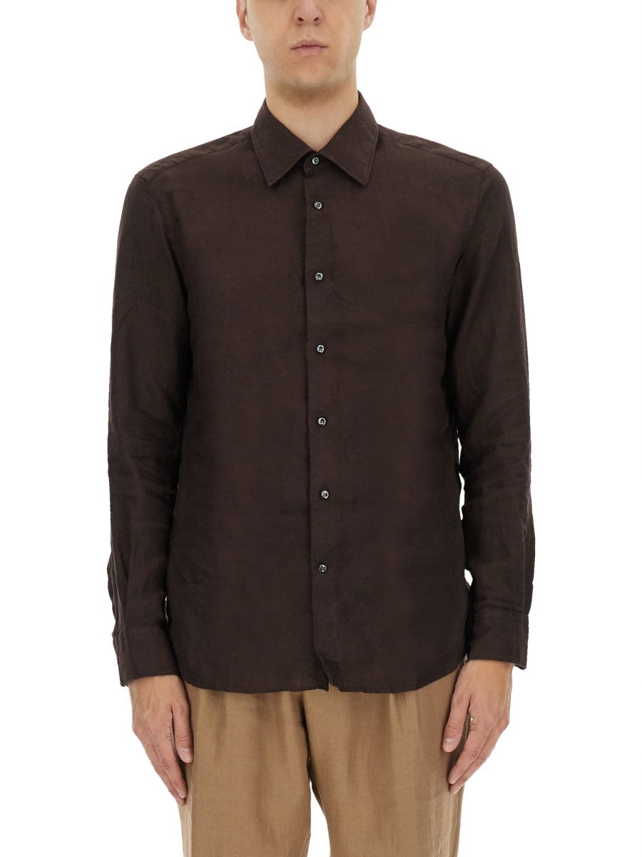 BOSS CAMEL Linen Shirt - Size 40 for Men