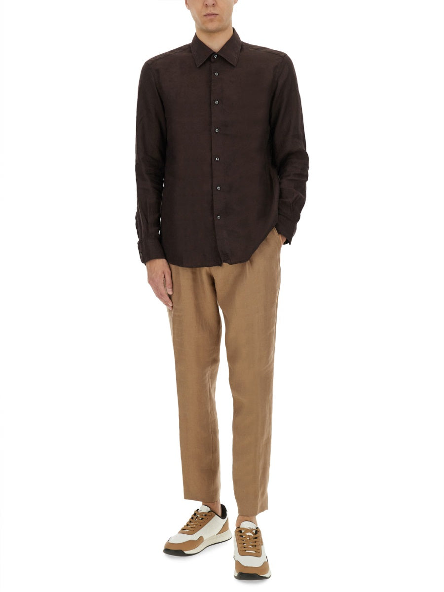 BOSS CAMEL Linen Shirt - Size 40 for Men