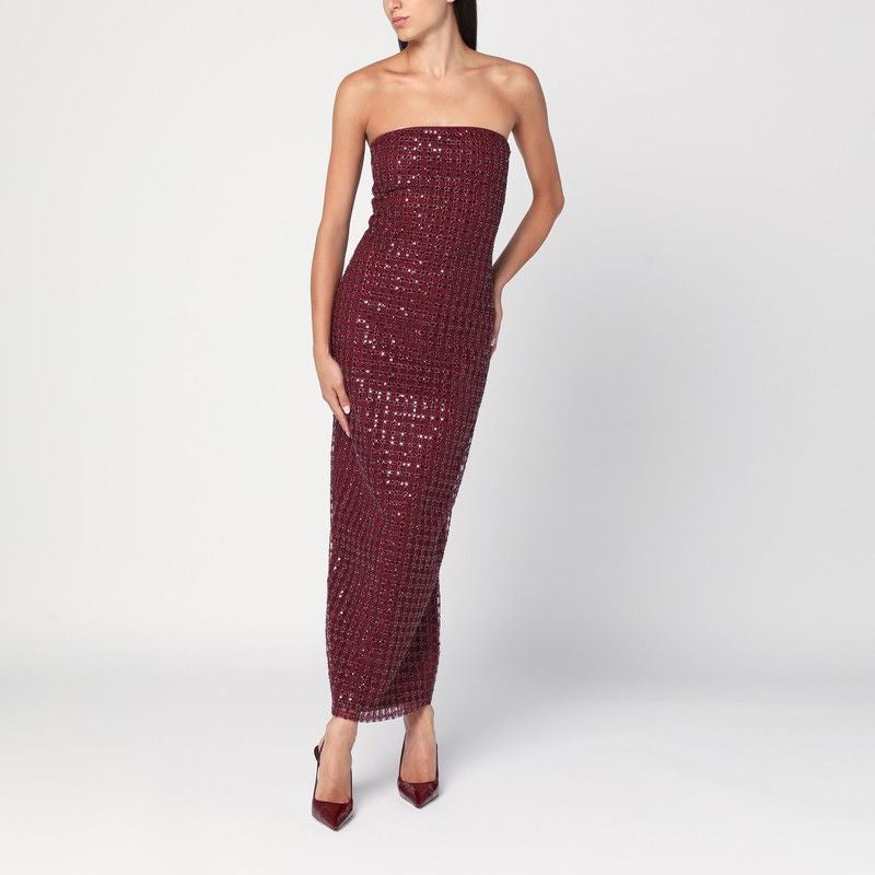 ROTATE BIRGERCHRISTENSEN Strapless Long Dress with All-Over Bead Pattern